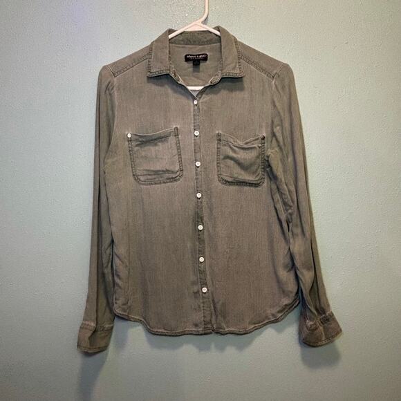 About A Girl Tops - About a Girl Army Green Utility Button Down Shirt Size Medium Long Sleeve